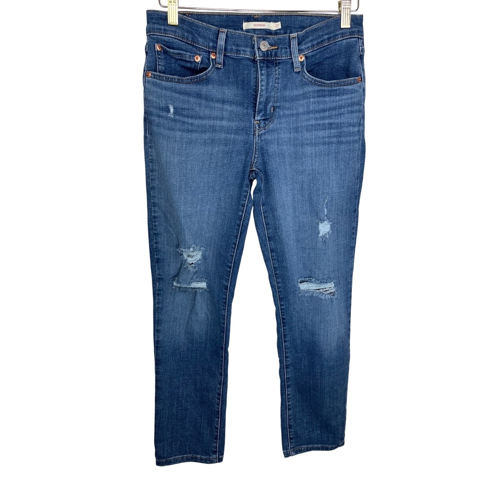 Levi's Boyfriend Jeans 27 Blue Distressed Mid Rise Relaxed Fit Vintage Style